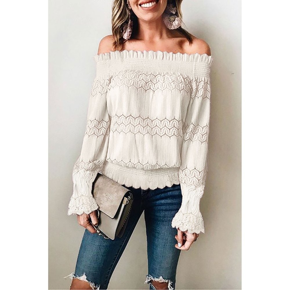 Acacia Women Off Shoulder Blouse Sexy Lace Crochet Tops Long Sleeve Blouse Size
